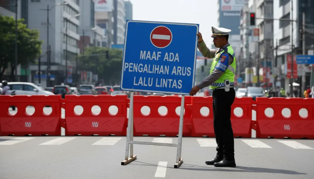 pembatas jalan untuk demo menggunakan barrier di area pengamanan aksi massa