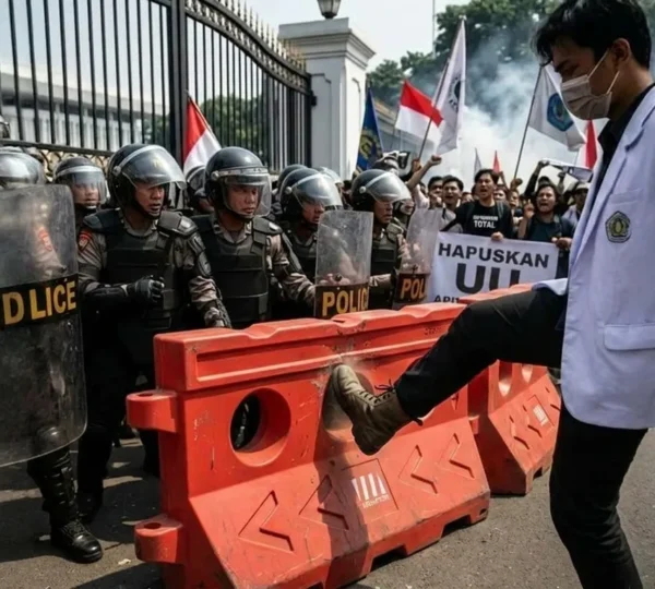 pembatas jalan untuk demo menggunakan barrier di area pengamanan aksi massa