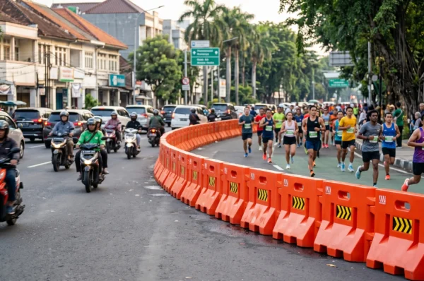 manajemen keamanan event lari water road barrier
