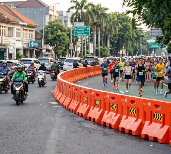 manajemen keamanan event lari water road barrier