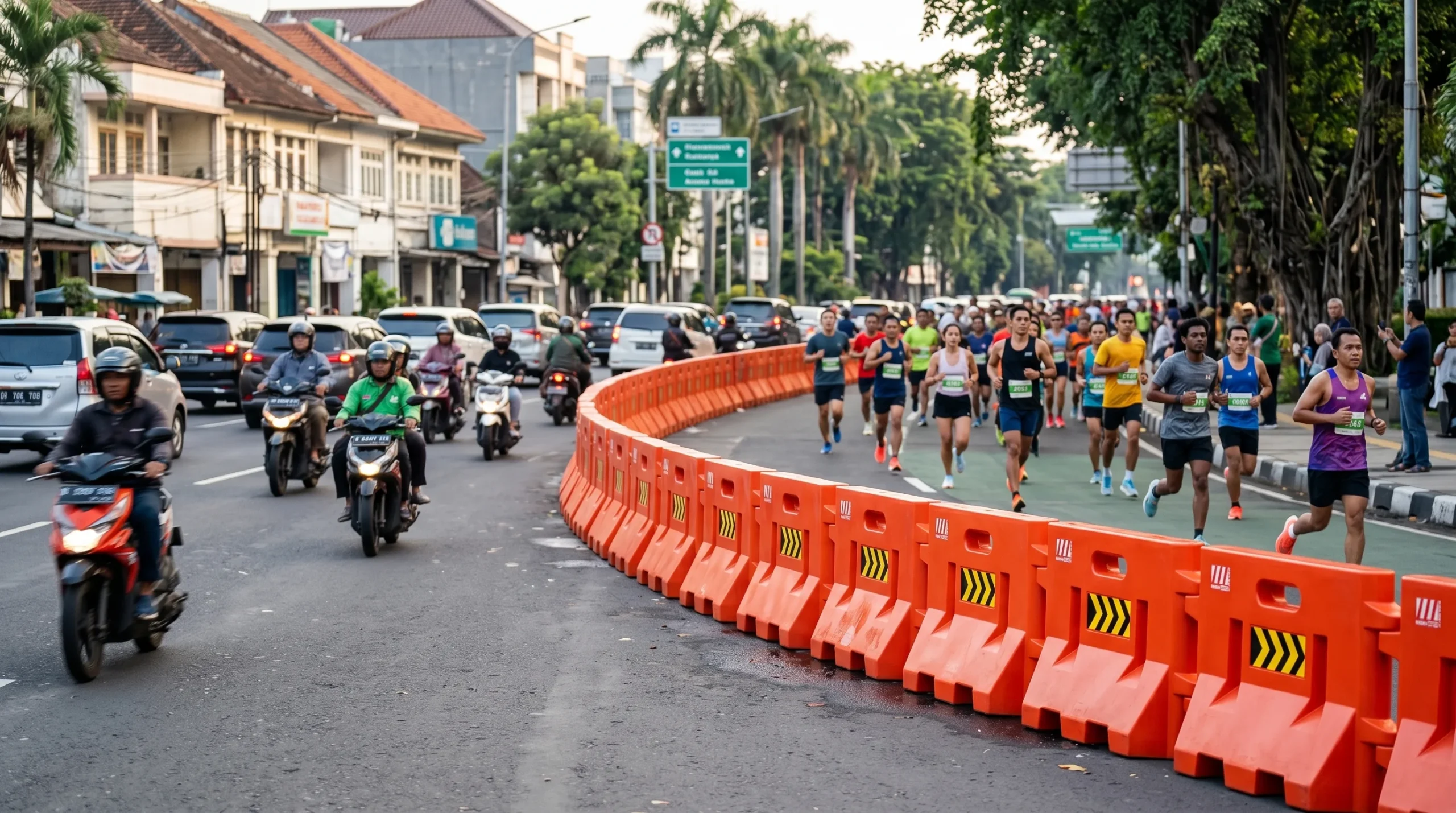 manajemen keamanan event lari water road barrier