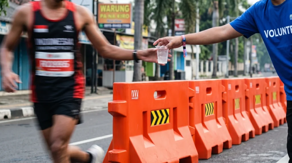 manajemen keamanan event lari water road barrier